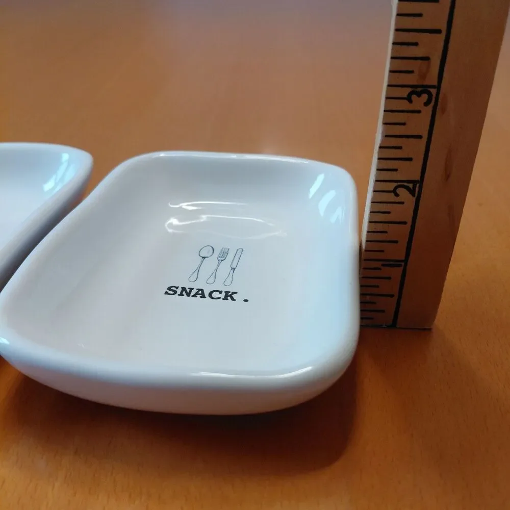 EUC Rae Dunn Set 3 Nibble Snack Munch Appetizer Plates White Ceramic Trays